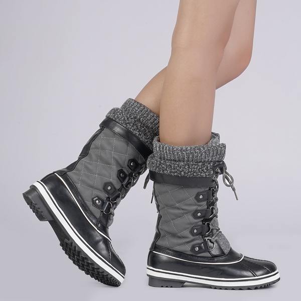 Lace Up Winter Fur Snow Boots - GREY - 1