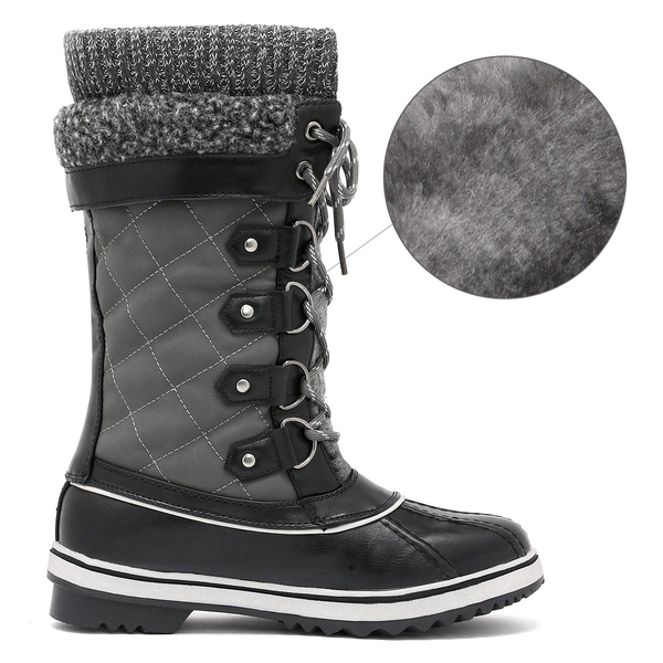 Lace Up Winter Fur Snow Boots - GREY - 4