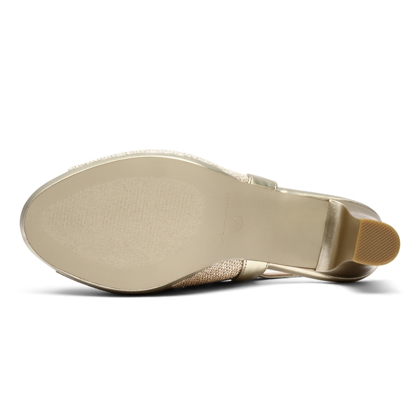 Chunky Heel Peep Toe Slingback Sandals - GOLD - 5