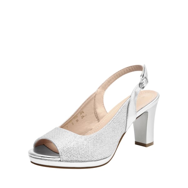Chunky Heel Peep Toe Slingback Sandals - SILVER -  0