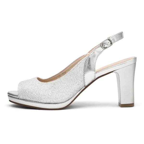 Chunky Heel Peep Toe Slingback Sandals - SILVER - 1
