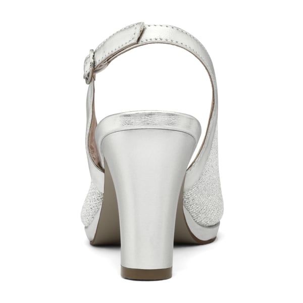 Chunky Heel Peep Toe Slingback Sandals - SILVER - 3