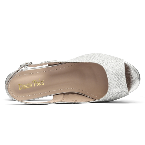 Chunky Heel Peep Toe Slingback Sandals - SILVER - 4