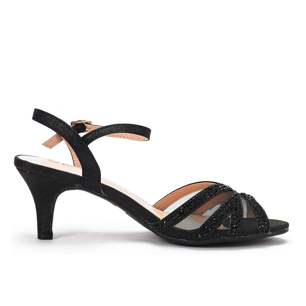 Ankle Strap Kitten Heel Sandals - BLACK - 1
