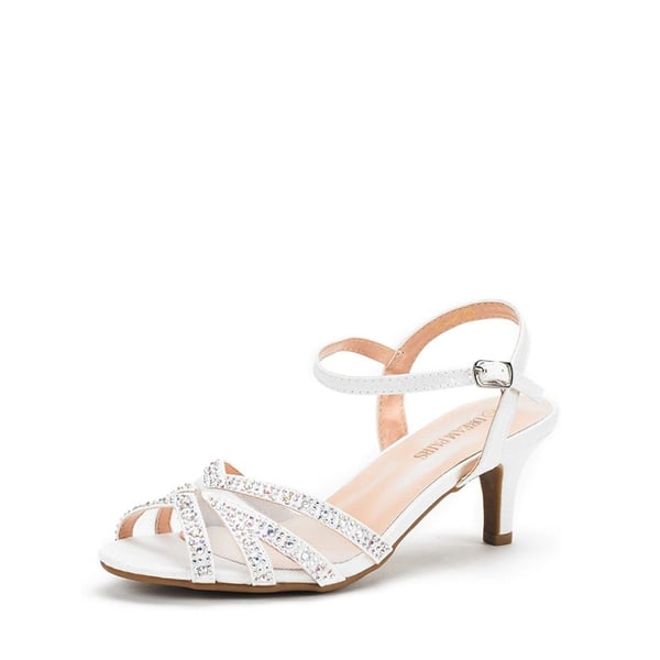 Ankle Strap Kitten Heel Sandals - WHITE -  0