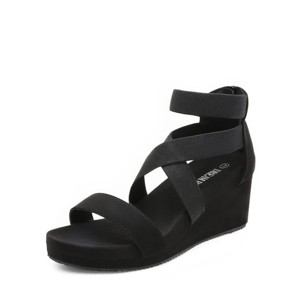 Platform Elastic Wedge Sandals - BLACK -  0