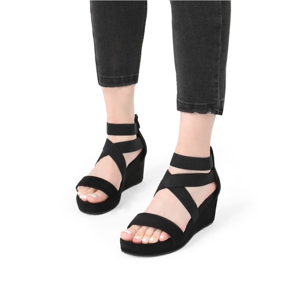 Platform Elastic Wedge Sandals - BLACK - 1