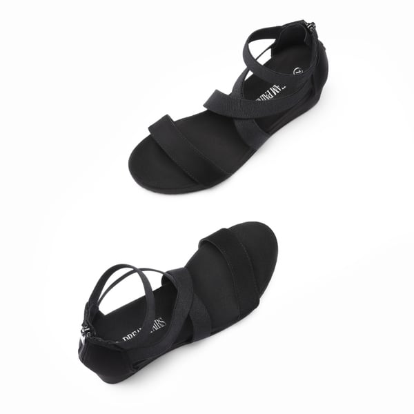 Platform Elastic Wedge Sandals - BLACK - 3