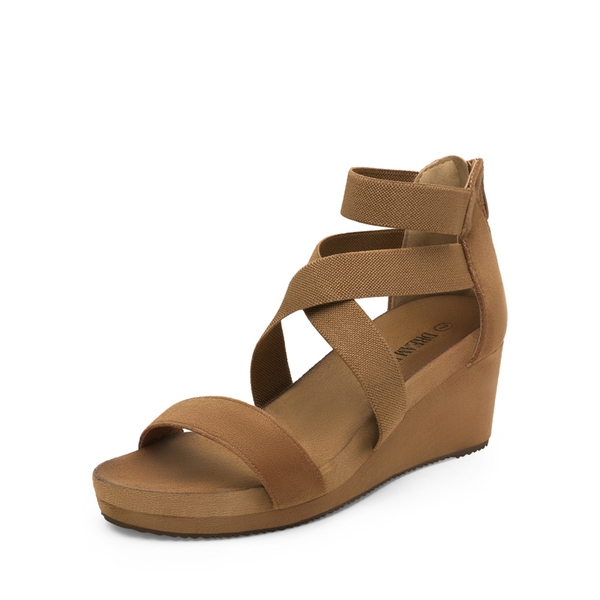 Platform Elastic Wedge Sandals - CAMEL -  0