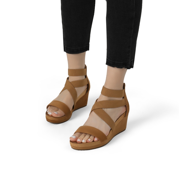 Platform Elastic Wedge Sandals - CAMEL - 1