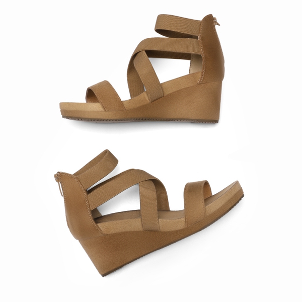 Platform Elastic Wedge Sandals - CAMEL - 2