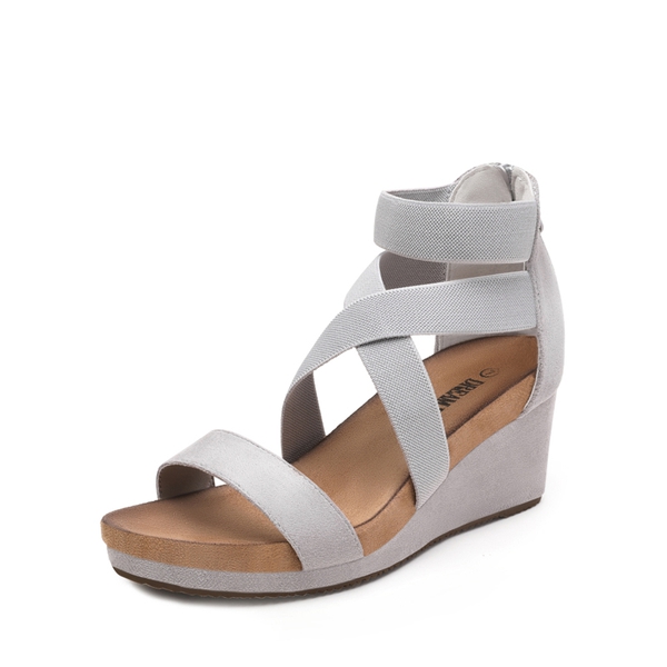Platform Elastic Wedge Sandals - GREY -  0