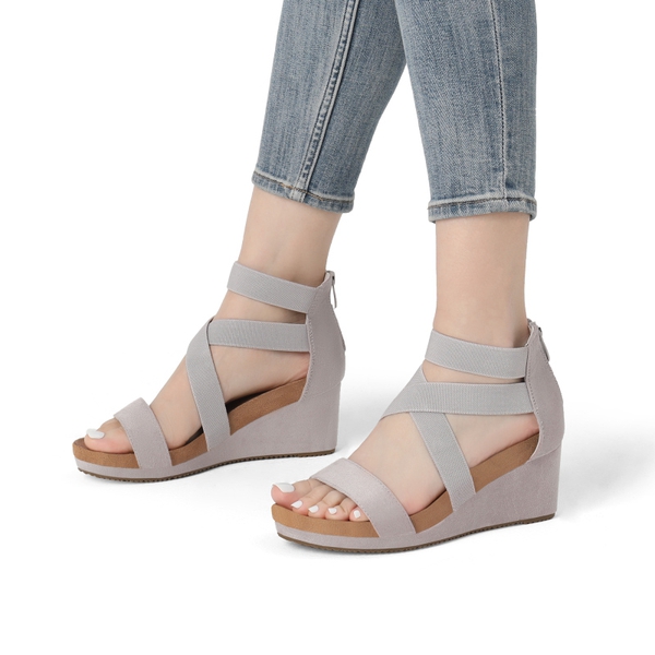 Platform Elastic Wedge Sandals - GREY - 1