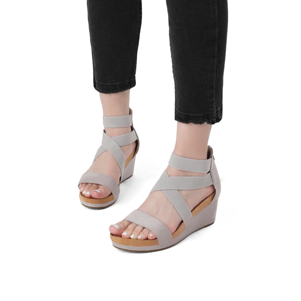 Platform Elastic Wedge Sandals - GREY - 4