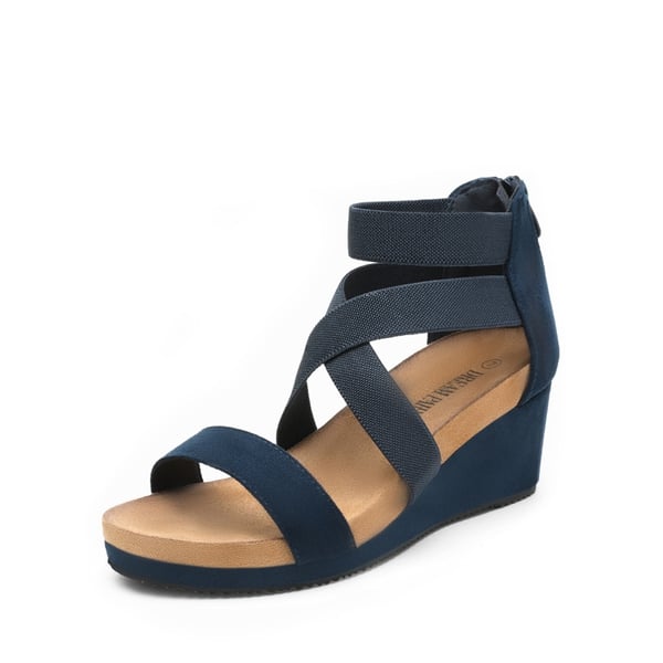 Platform Elastic Wedge Sandals - NAVY -  0