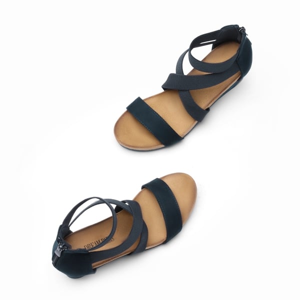 Platform Elastic Wedge Sandals - NAVY - 3