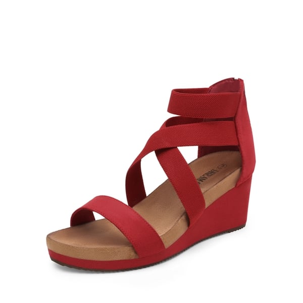 Platform Elastic Wedge Sandals - RED -  0