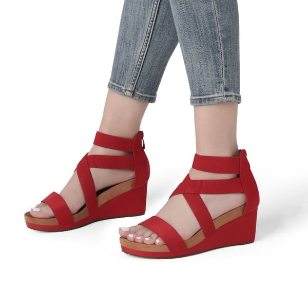 Platform Elastic Wedge Sandals - RED - 1