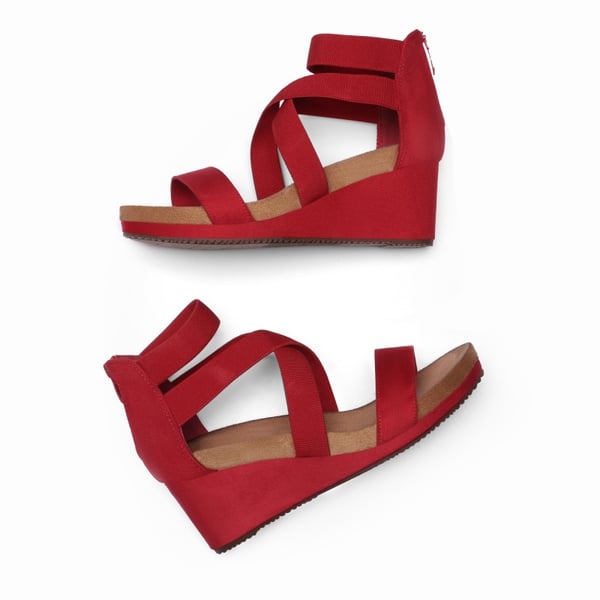 Platform Elastic Wedge Sandals - RED - 2