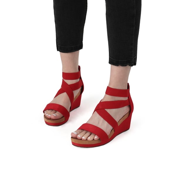 Platform Elastic Wedge Sandals - RED - 4