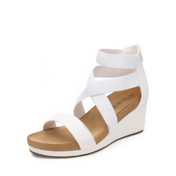 Platform Elastic Wedge Sandals - WHITE -  0