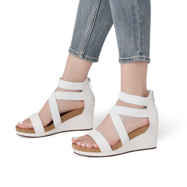 Platform Elastic Wedge Sandals - WHITE - 1