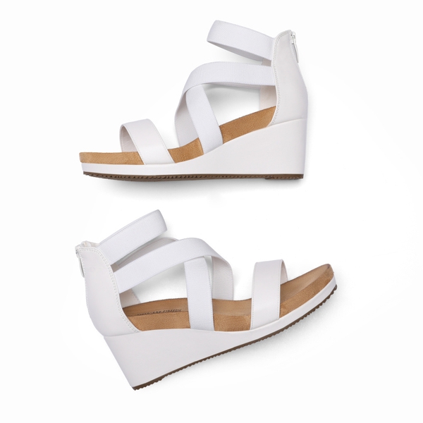 Platform Elastic Wedge Sandals - WHITE - 2