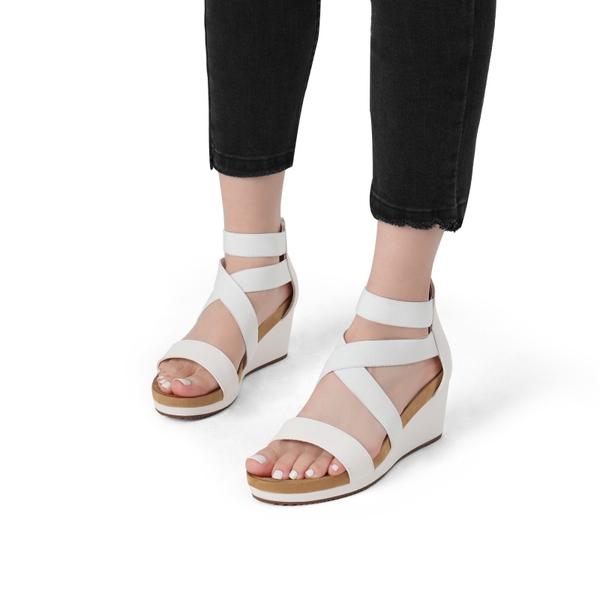 Platform Elastic Wedge Sandals - WHITE - 4