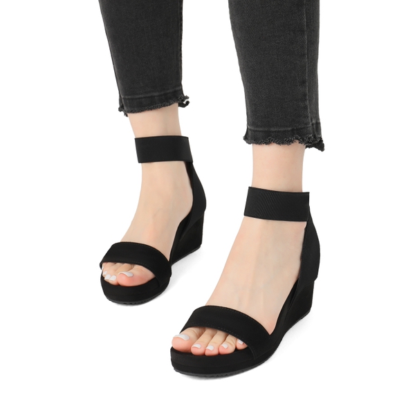 Comfortable Ankle Strap Platform Wedge Sandals - BLACK - 1