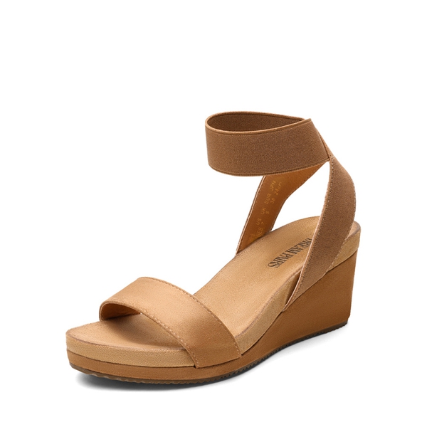 Comfortable Ankle Strap Platform Wedge Sandals - CAMEL -  0
