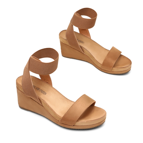 Comfortable Ankle Strap Platform Wedge Sandals - CAMEL - 2