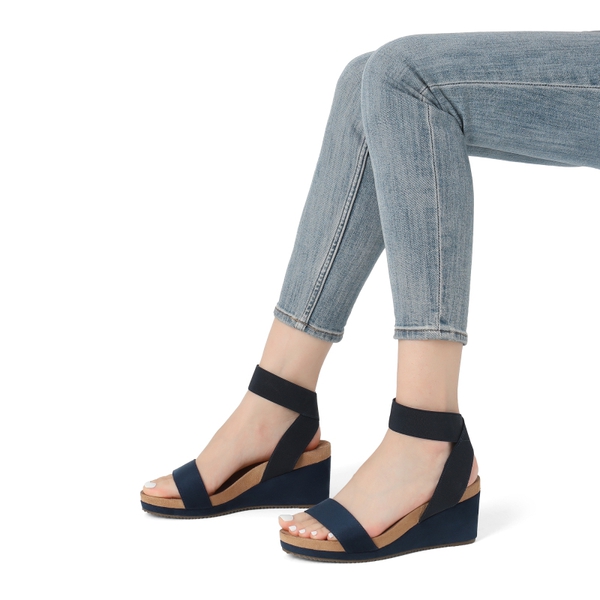 Comfortable Ankle Strap Platform Wedge Sandals - NAVY - 1