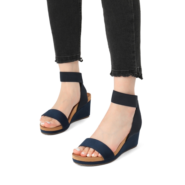 Comfortable Ankle Strap Platform Wedge Sandals - NAVY - 4