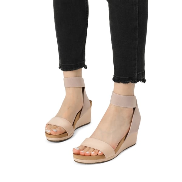 Comfortable Ankle Strap Platform Wedge Sandals - NUDE - 1