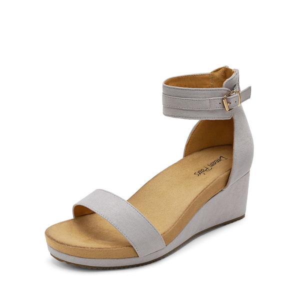 Ankle Strap Platform Wedge Heel Sandals - GREY -  0