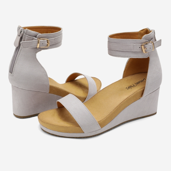 Ankle Strap Platform Wedge Heel Sandals - GREY - 2