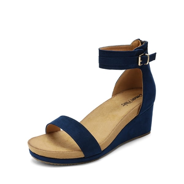 Ankle Strap Platform Wedge Heel Sandals - NAVY -  0