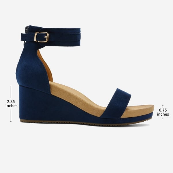 Ankle Strap Platform Wedge Heel Sandals - NAVY - 1