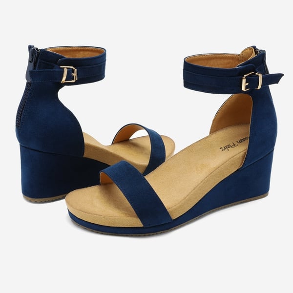 Ankle Strap Platform Wedge Heel Sandals - NAVY - 2