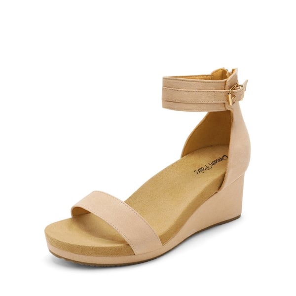 Ankle Strap Platform Wedge Heel Sandals - NUDE -  0