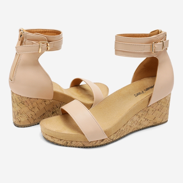 Ankle Strap Platform Wedge Heel Sandals - NUDE - 2