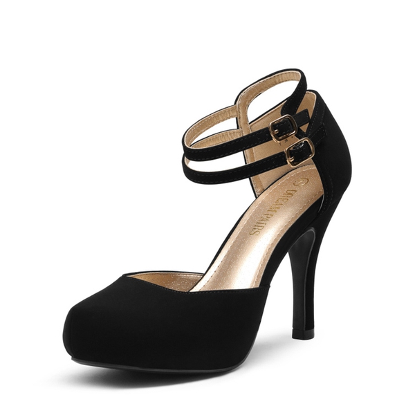 Double Ankle Strap Heel Pumps - BLACK -  0