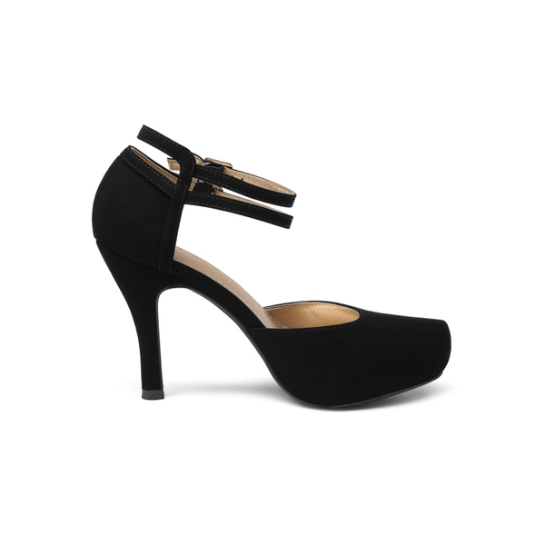 Double Ankle Strap Heel Pumps - BLACK - 1