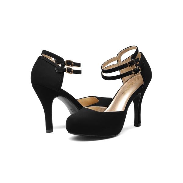 Double Ankle Strap Heel Pumps - BLACK - 3