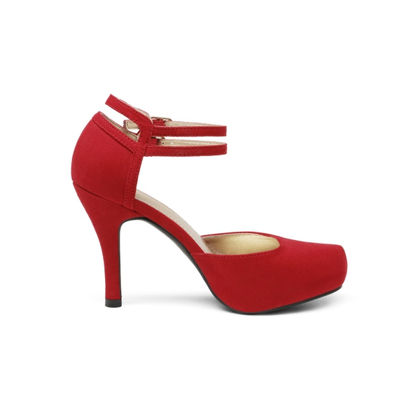 Double Ankle Strap Heel Pumps - RED - 1