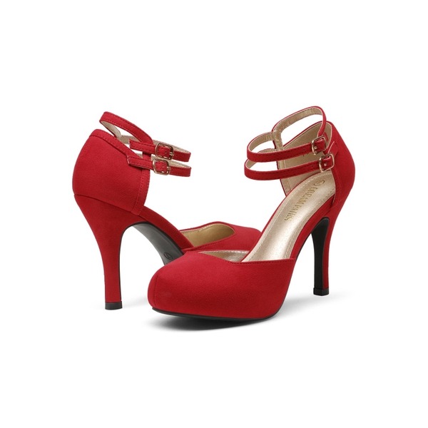 Double Ankle Strap Heel Pumps - RED - 3