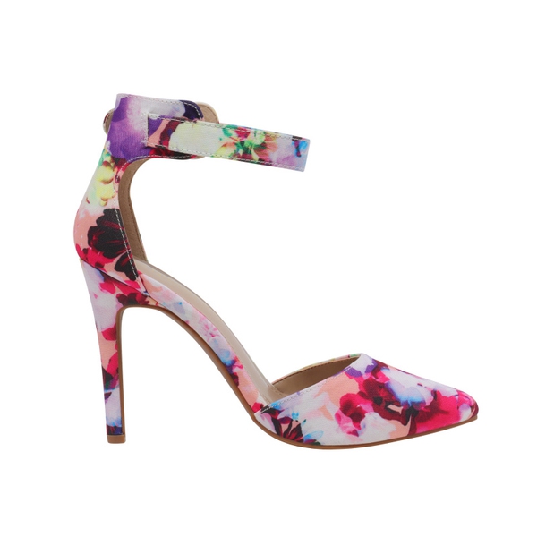 Pointed Toe Ankle Strap Stiletto Pumps - FLORAL - 2