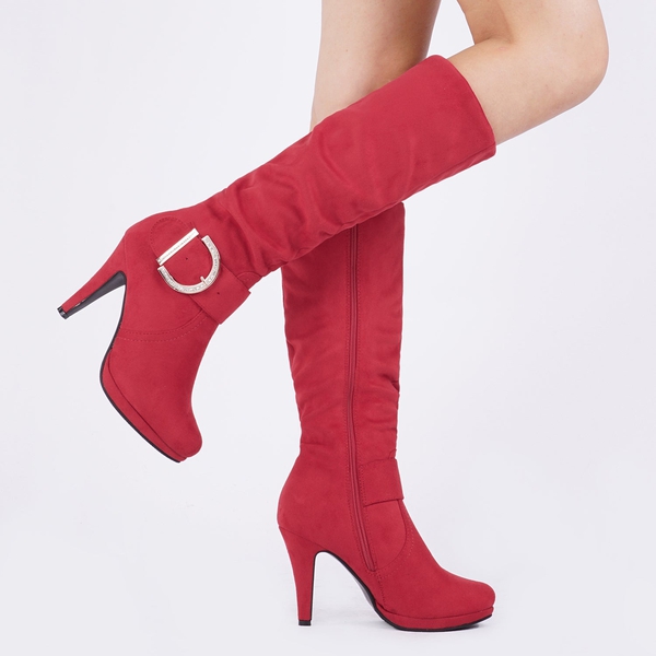 Dream Pairs Women's Winter High Heel Knee High Boots - RED - 2