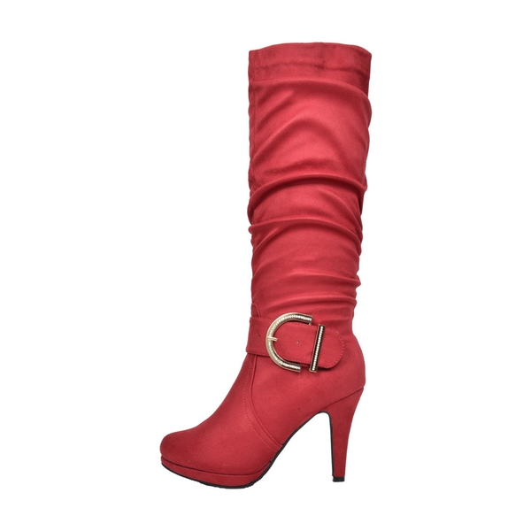 Dream Pairs Women's Winter High Heel Knee High Boots - RED - 3