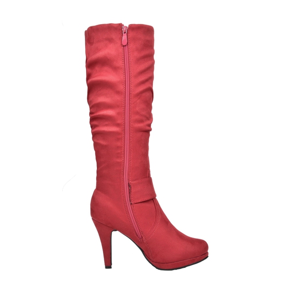 Dream Pairs Women's Winter High Heel Knee High Boots - RED - 5